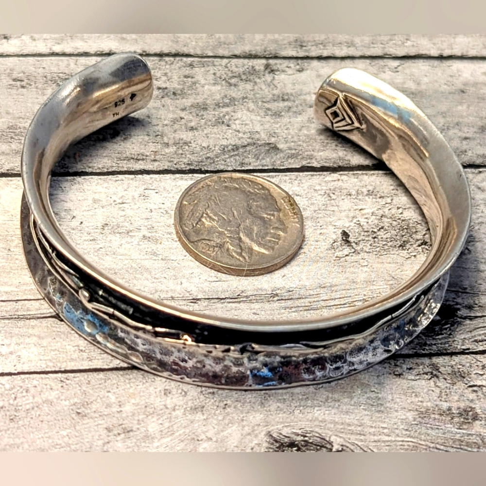 Silpada Retired Hammered Oxidized Sterling .925 Barbed Wire Cuff Bracelet - Picture 4 of 10